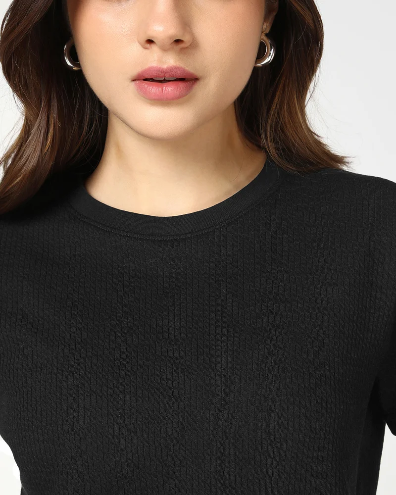 بيواكوف Women's Jet Black Textured T-shirt